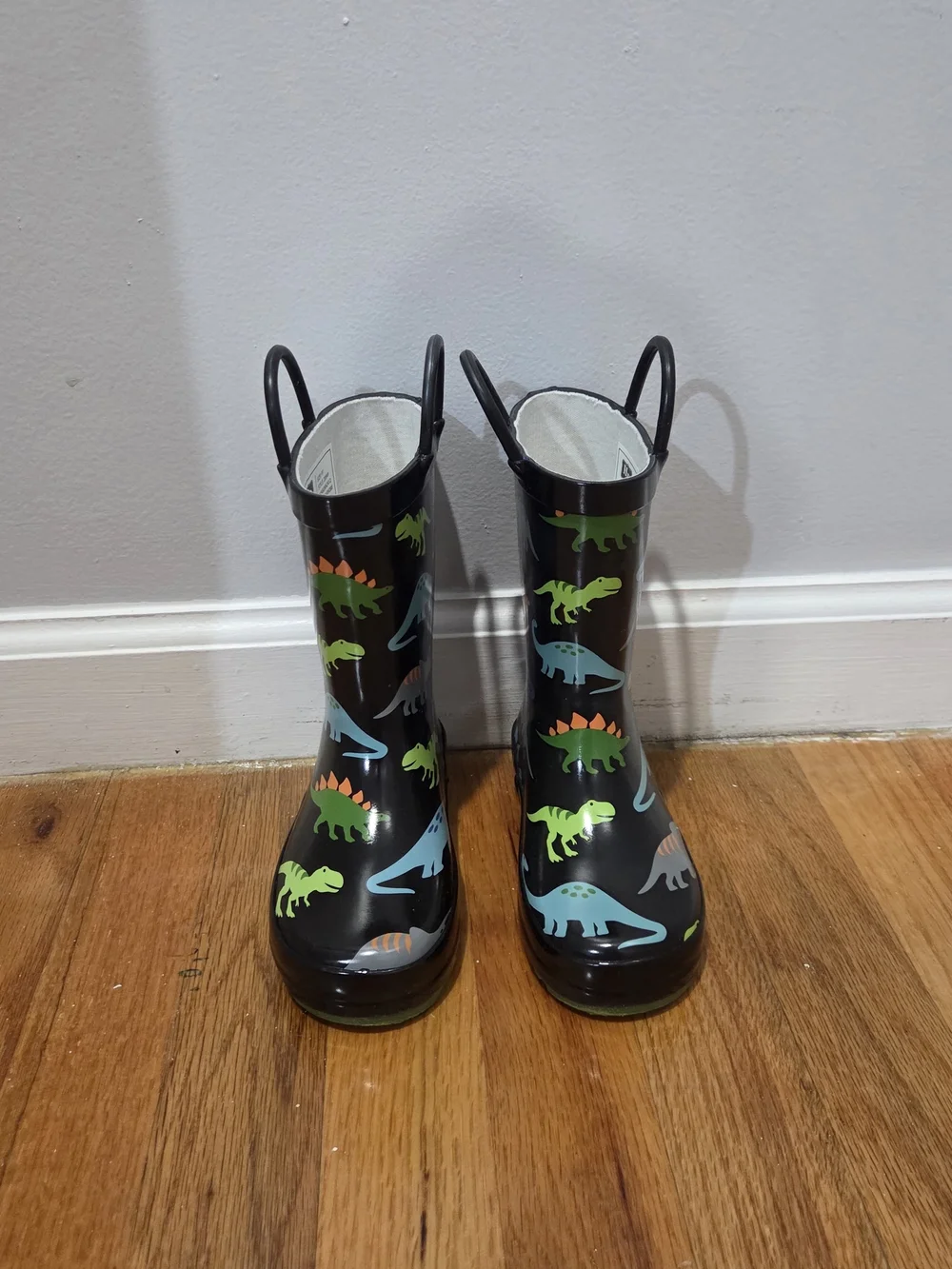 Hudson Baby Kids Boys Black Rain Boots with Multicolored Dinosaur Print 9T